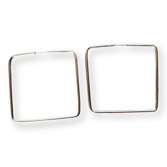 Minimalist Square Hoop Earrings Oval Huggie Sterling Silver Geometric Rectangle - Picture 2 of 5